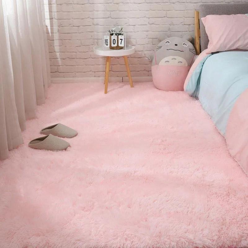 Teppich Schlafzimmer Nachttisch Teppich Plüsch Wohnzimmer Vollbodenmatte Mädchen Ins Zimmer Schmutziger Teppich Sofa Teppich Warm Große Fläche Kissen 80*160cm rosa