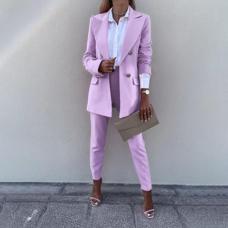 Zwei Stücke Blazer Kleidung Sets Für Frauen Herbst Frühling Büro Dame Elegante Blazer Anzüge Langarm Mäntel und Bleistift Hosen L rosa