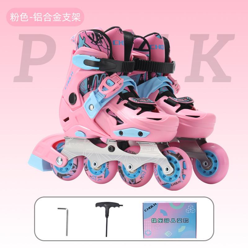 Rollschuhe Aluminiumlegierung Halterung Skates Kinder Primäre Auswahl Klasse Professionell Flache Blume Freizeit Quelle L (size 38-41) rosa