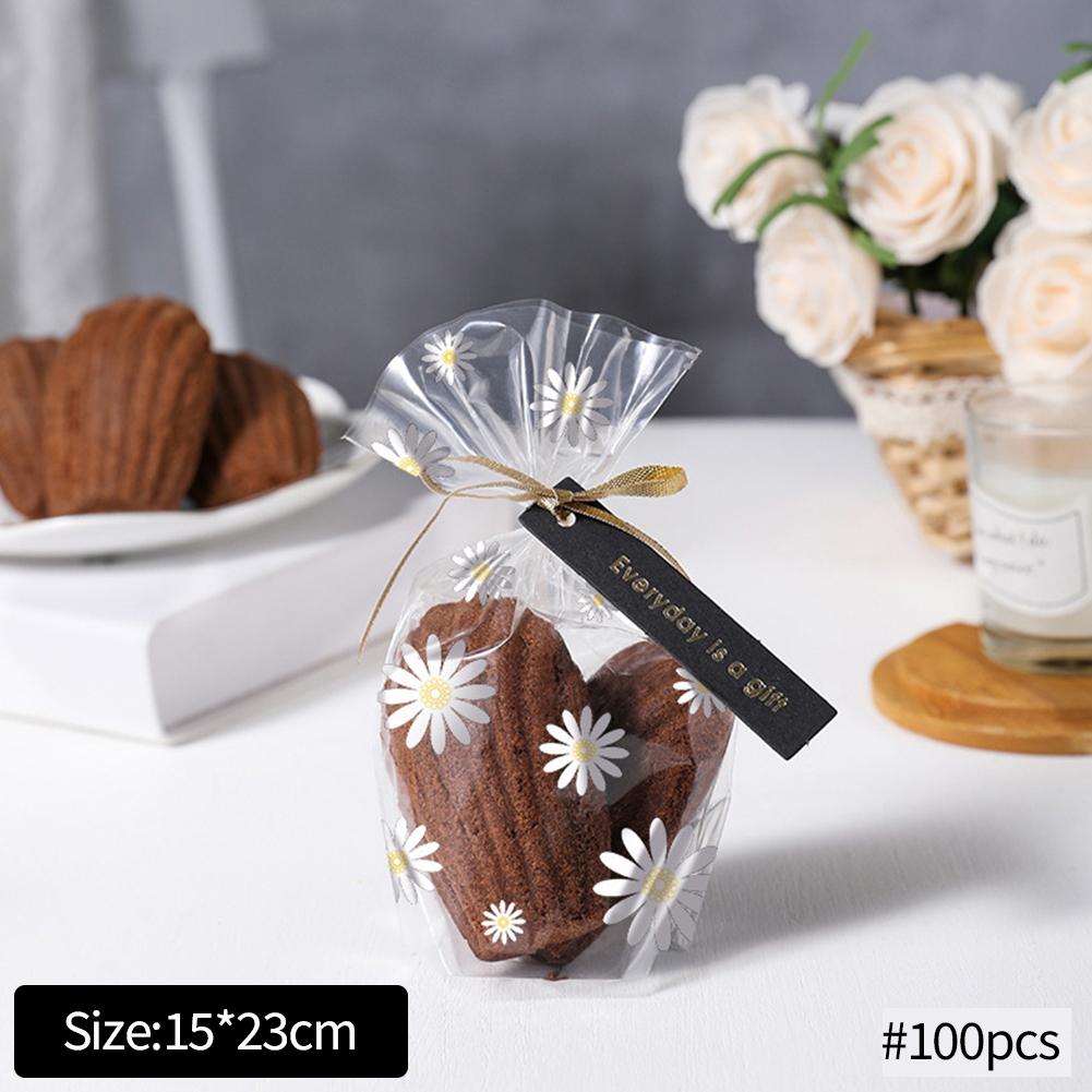 100 Stück Gänseblümchen-transparente Verpackungsbeutel für Brot, Kekse, Snacks, Aufbewahrungsbeutel, Weihnachten, Apfel, Schokolade, Süßigkeiten, Party-Geschenkbeutel 15cmx23cm