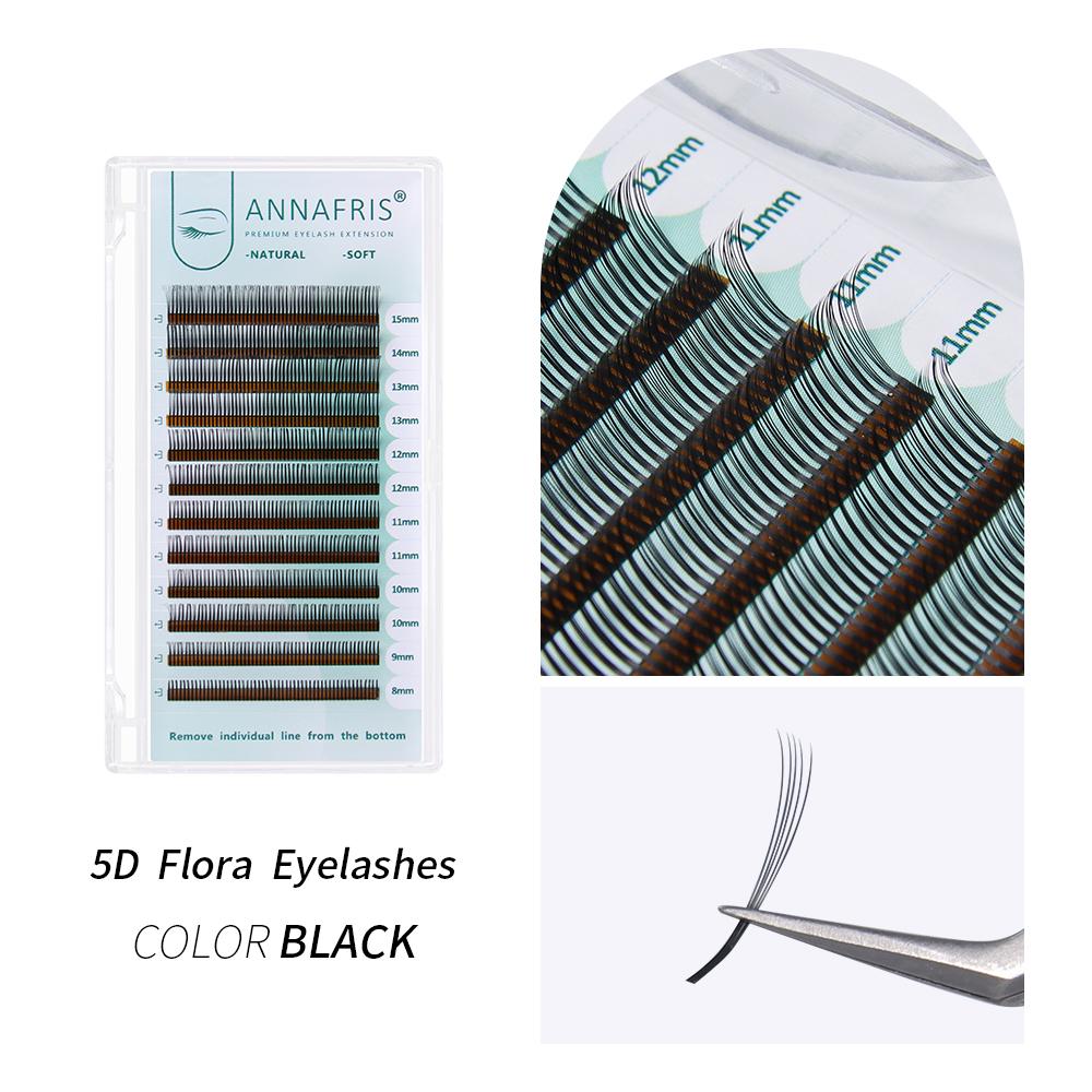 ANNAFRIS 5D Blume Fee Einzelne Wimpernverlängerungen Weich Natürlich Fee Flora Cluster Wimpern Volumen Easy Fan Wimpern 0.07mm D 8-15mmMIX schwarz