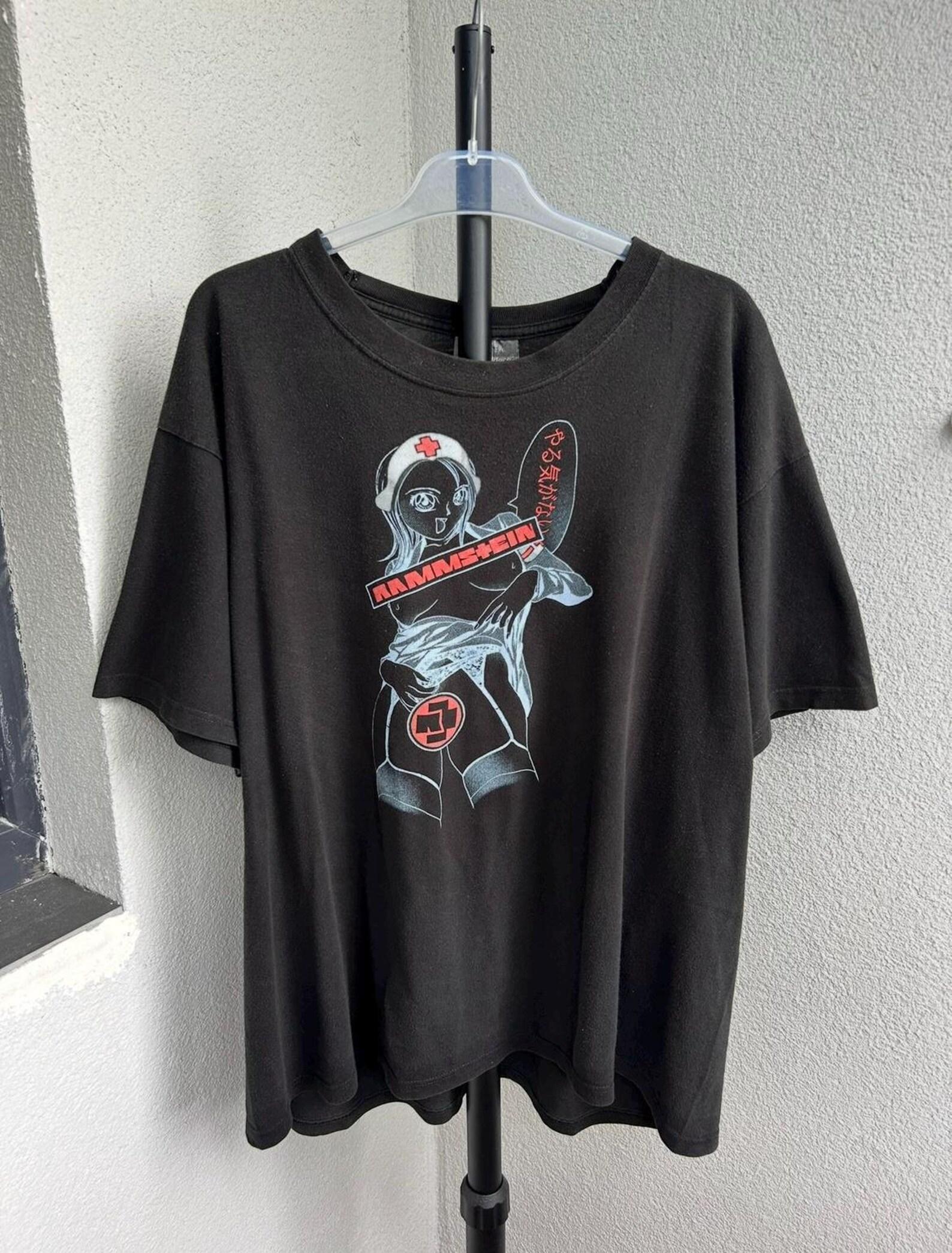 Vintage 2000er Rammstein Anime Krankenschwester Hook Ups Rock Band T-Shirt Größe XXL S gray