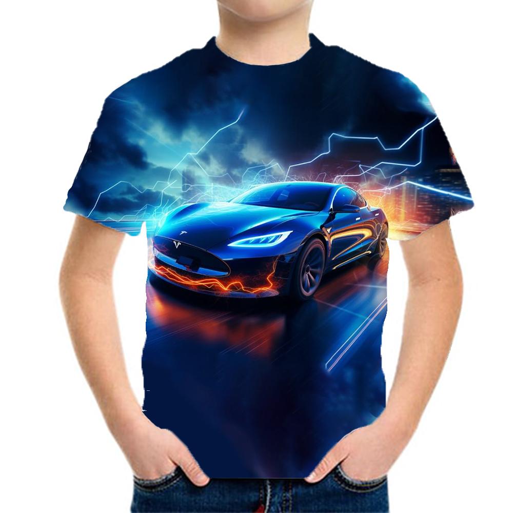Jungenkleidung Racing Graphic Kinder T-Shirt Kurzarm Kinderkleidung 3D Mode Kleidung Junge Kinder Sommerkleidung 160