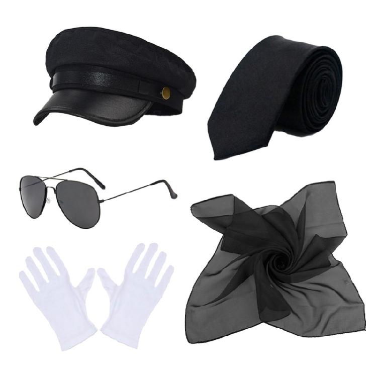 Neuheit Schwarzer Chauffeurhut Krawatte Sonnenbrille Set Chauffeur Kostüm Zubehör Limousinenfahrer Kostüm Set