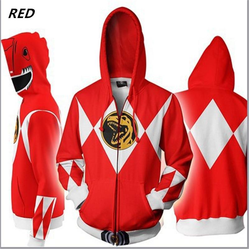 Herren Damen Sweatshirt Power Rangers Cosplay Hoodie Kostüm Superheld Cosplay Halloween Party Streetwear Oberteile 3XL rot