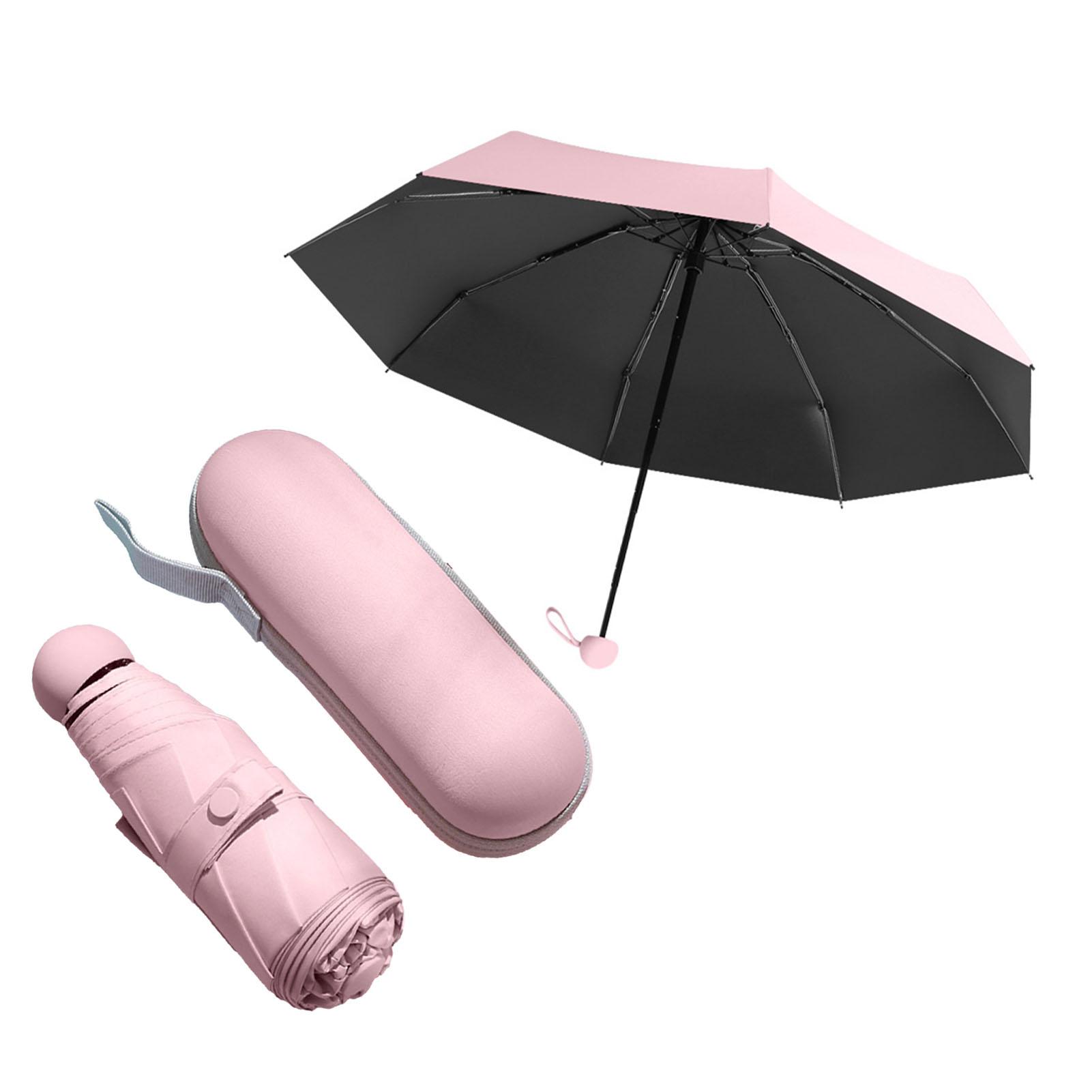 Faltbarer Regenschirm 5-fach Wasserdicht Bequemer Griff Plane Kunststoff Tragbarer Regenschirm für Sonnig 6 Umbrella Bone with Zipper Box rosa