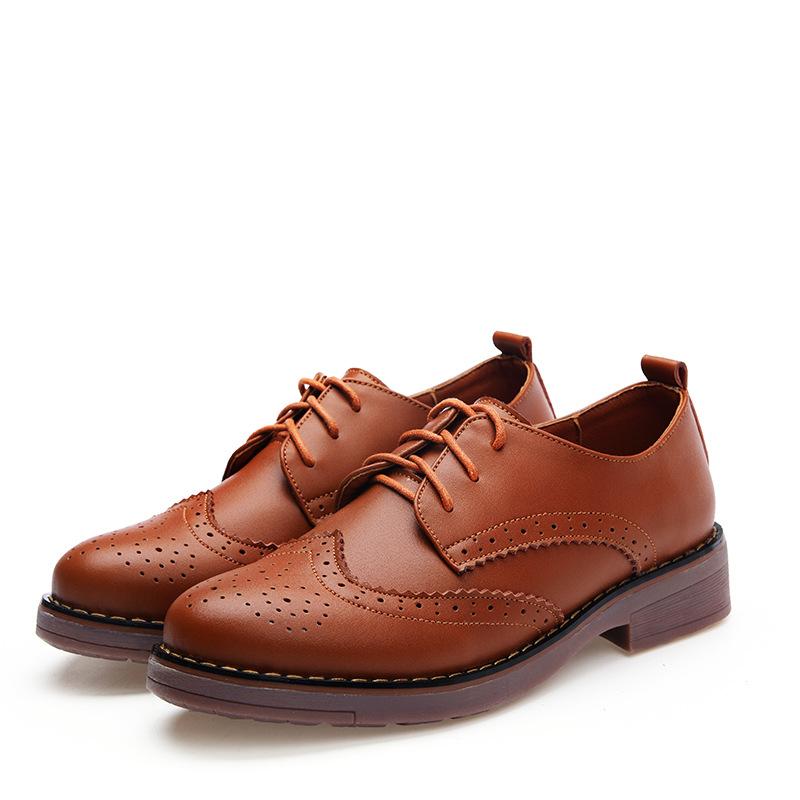 Mode Damen Brogues Damen Plateau Oxford Schuhe Ballerinas Britischer Stil Vintage Cut-Outs Flache Lässige Damen Schuhe Oxford Schuhe Retro 38 braun