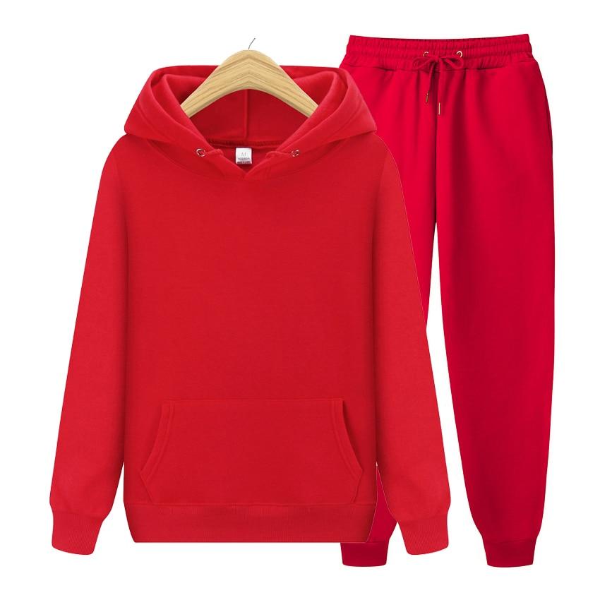 Herbst Winter Fleece Hoodies + Hosen Zwei Stück Set Männer Frauen Hoodies Trainingsanzüge Jogger Hosen Dicke Warme Kleidung Männer 3XL rot