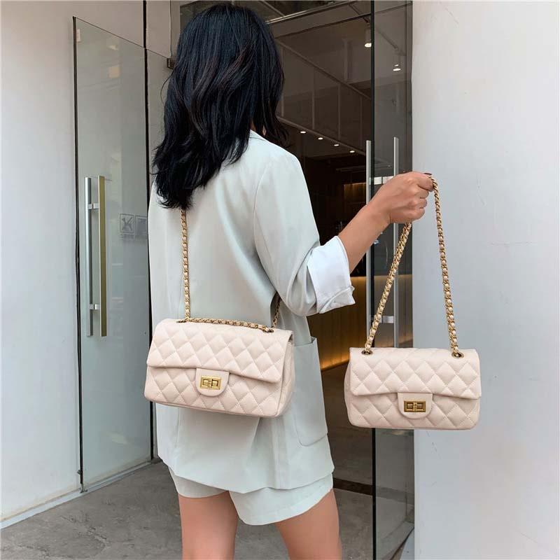Mode Frauen Plaid Leder Umhängetasche Geldbörsen Damen Designer Kette Riemen Geschlungene Umhängetaschen mit Schloss Verschluss beige