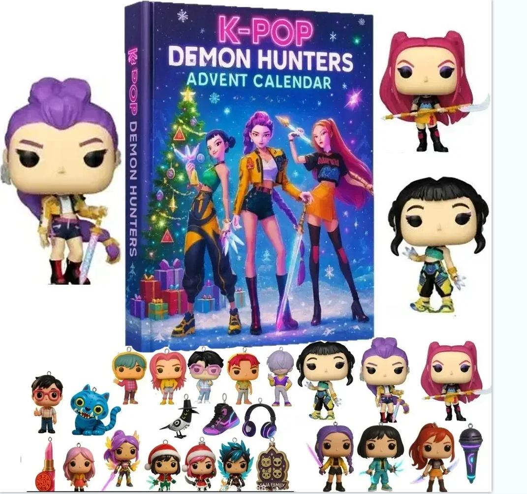 Weihnachten K-Pop Dämonenjagd 24-teiliger Adventskalender Überraschung Blind Box K-Pop Puppen Halloween Boxen Figuren Geschenke Kinderspielzeug blue