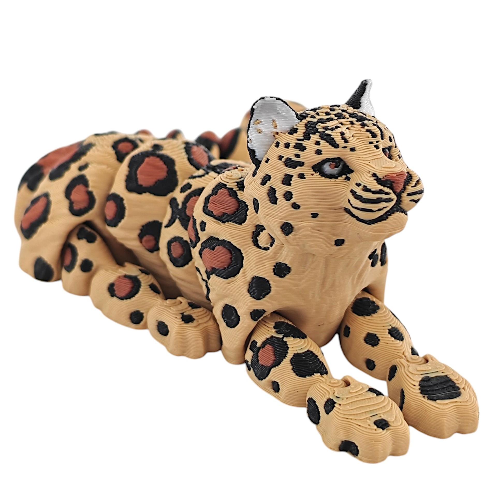 Schönes 3D-gedrucktes Schneeleopardenmodell Simulation Mehrgelenkig Bewegliche Wildtiere Figuren Miniaturen Heimdekoration Handwerk Figuren 21CM gelb