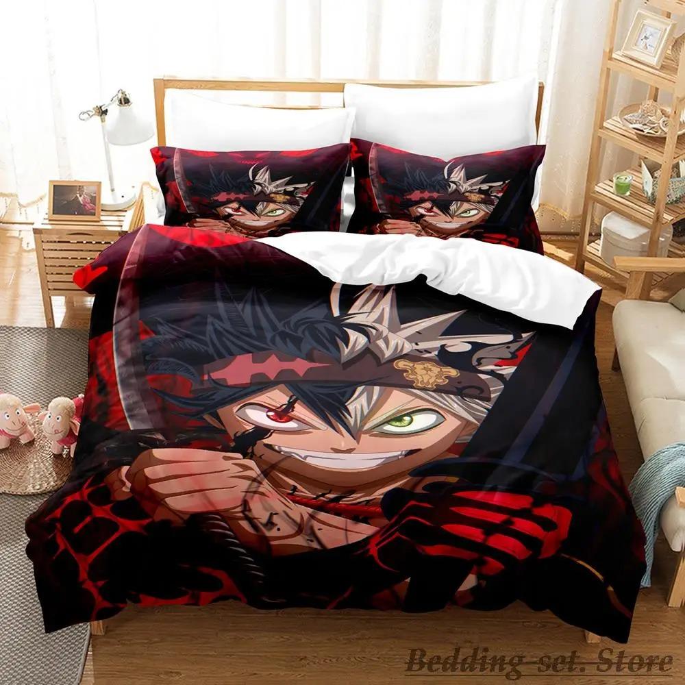 Black Clover Bettwäsche-Set, Einzelbett, Doppelbett, Queen-Size-Bett, King-Size-Bett, Erwachsenen- und Kinderschlafzimmer, Bettbezug-Sets, Anime-Parure de Lit-Bett AU Double 180x210cm