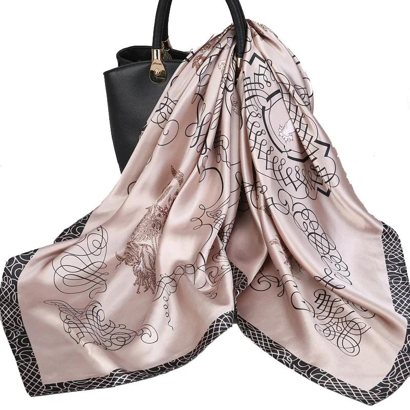Mode Frauen Schals Quadrat Halstuch Hijab Schals 90*90cm elfenbein