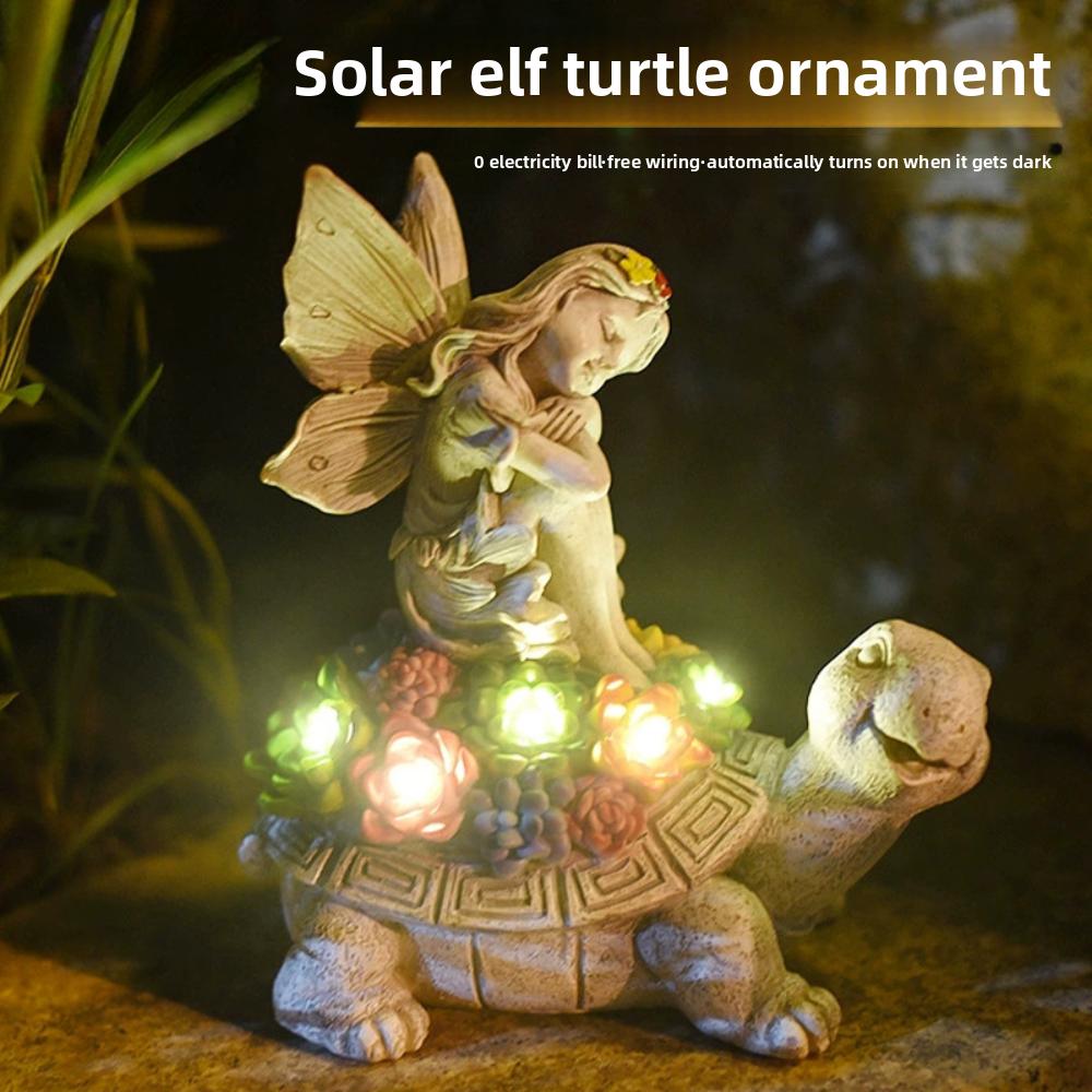 Outdoor Solar Succulent Turtle Angel Ornament Resin Light Outdoor Landscape Garden Yard Decoration Light Solar Succulent Turtle Angel Ornament