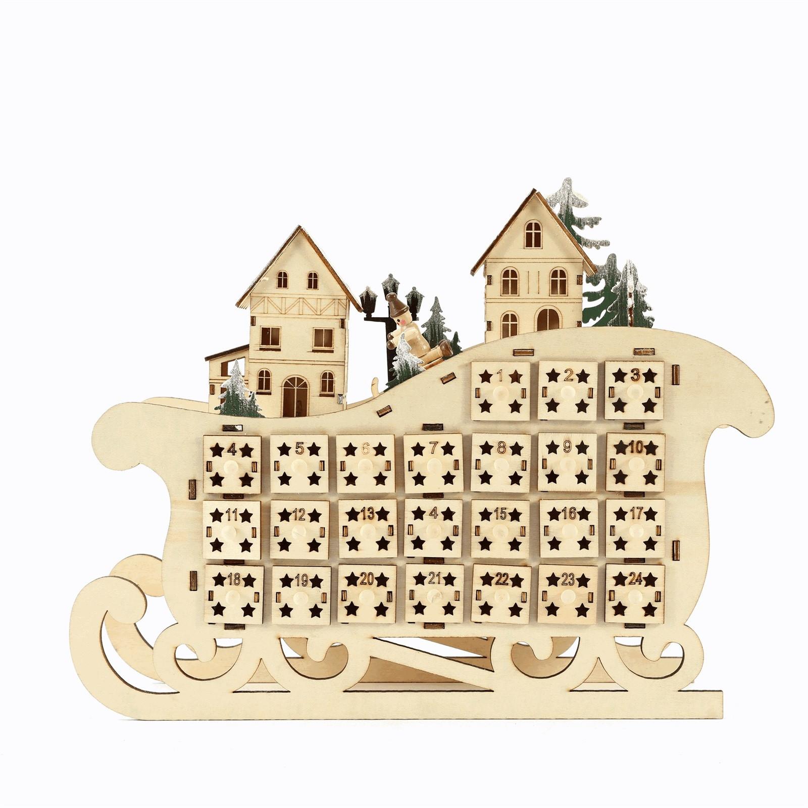 Holz 24 Countdown Weihnachtskalender Creatived Home Schlitten Kalender Holz LED Weihnachtsdekoration Ornamente One Size