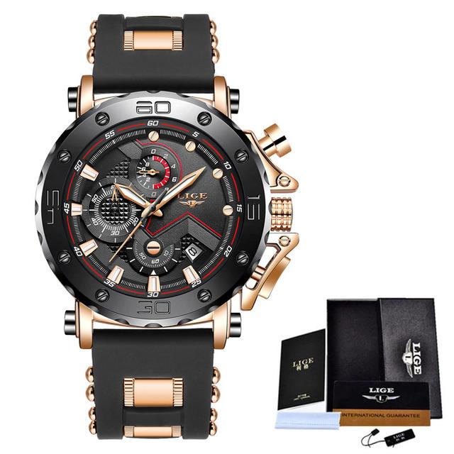 2022 LIGE Luxus Herren Uhren Original Fall Große Zifferblatt Uhr Männer Business Armbanduhr Sport Uhr für Männer + Box schwarz/gold