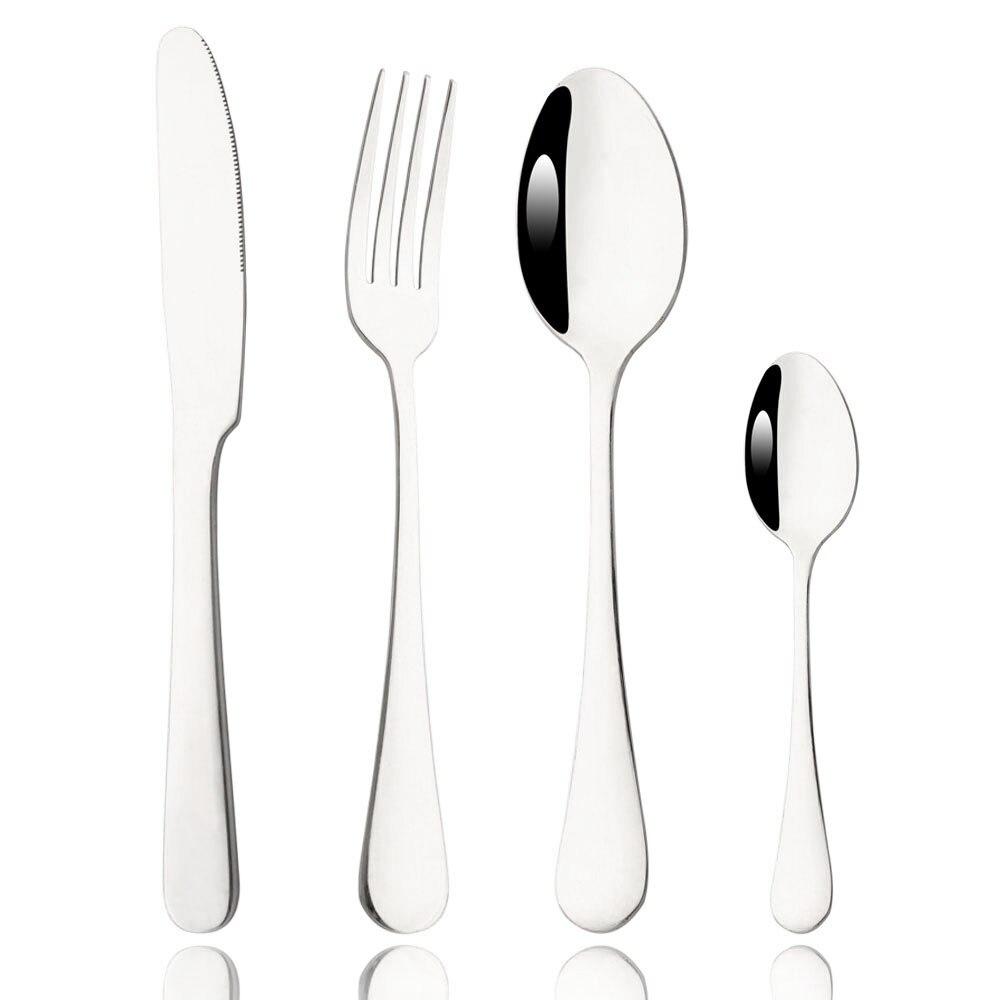 4-teiliges Jankng Basic-Geschirr-Besteck-Set, Messer, Gabel, Löffel, Teelöffel, Besteck, Regenbogengriff, Gold, Edelstahl, Geschirr, Besteck-Set silber