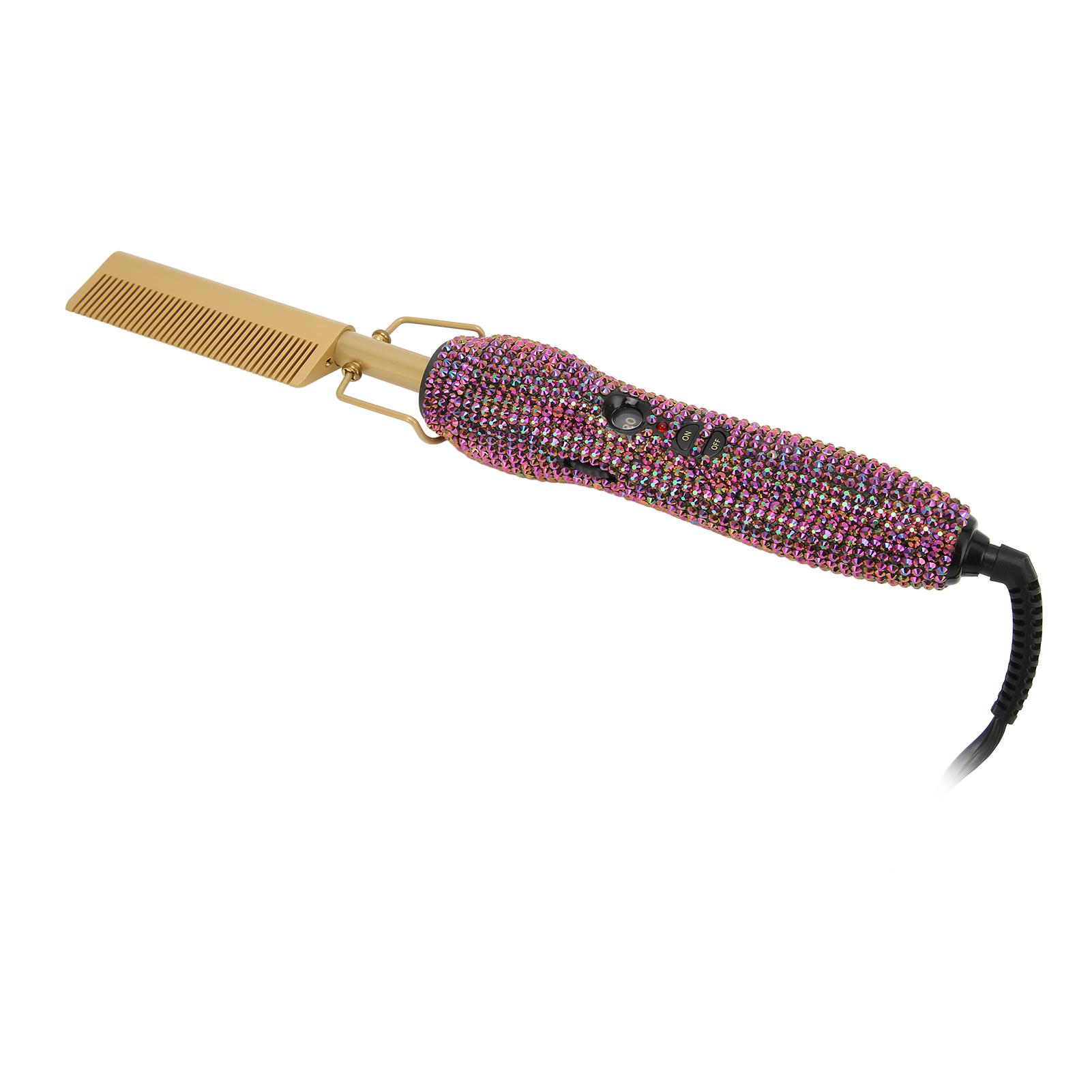 Elektrischer Heißkamm Haarglätter Doppelte Anwendung Gleichmäßige Wärmeleitung Glänzend Lila Elektrisches Locken EU PLUG