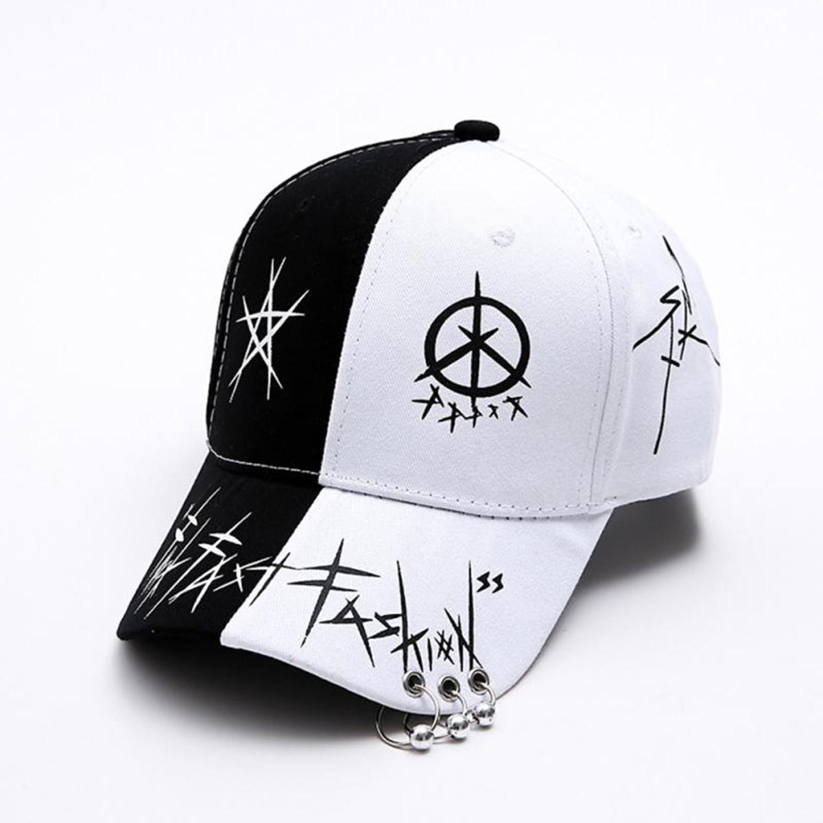 Baseballkappe mit Graffiti-Aufdruck und Eisenringauge für den Außenbereich, Hip-Hop-Mütze für Herren, Frühling und Herbst, UV-Schutzkappen für Damen, Trucker-Mütze, Sportmütze weiß/schwarz