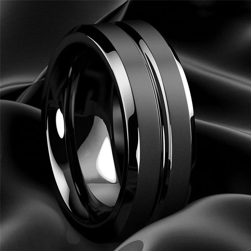Mode 8mm Herrenringe Schwarze Rille Matt Edelstahlringe für Männer Hochzeit Verlobungsschmuck Jubiläum Geburtstagsgeschenke 13 gray