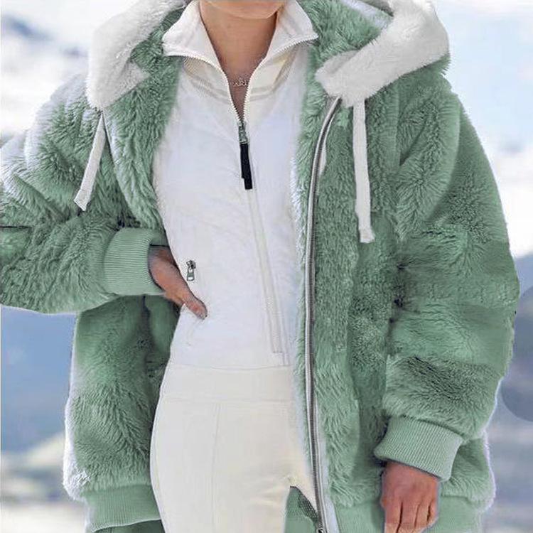 Wintermode Damenmantel Lässig Mit Kapuze Reißverschluss Damenkleidung Kaschmir Damen Fleecejacke Einfarbig Damenmäntel XXXL grün