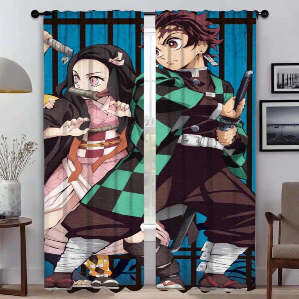 Demon Slayer Vorhänge Kinderzimmer Trennwand Home Interior Vorhänge 2 Stück Shades Tüll für Schlafzimmer Verdunkelungsvorhang Wohnzimmer W74xH114cmx2pcs-CL