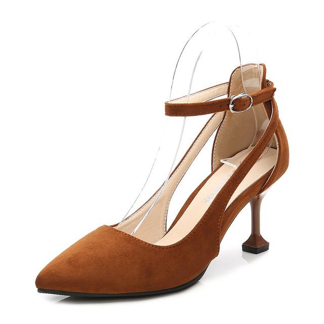 Mode Elegante Frauen 7cm High Heels Fetisch Sandalen Dame Plus Größe Spitz Low Heels Wildleder Sandalen Büro Billig schuhe 42 braun