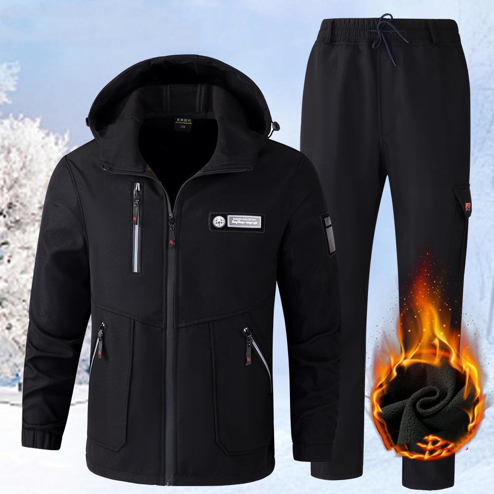 Herren Set Winter Wasserdichtes Set Übergröße Set Warme Jacke + Warme Hose 2-teiliges Set M black
