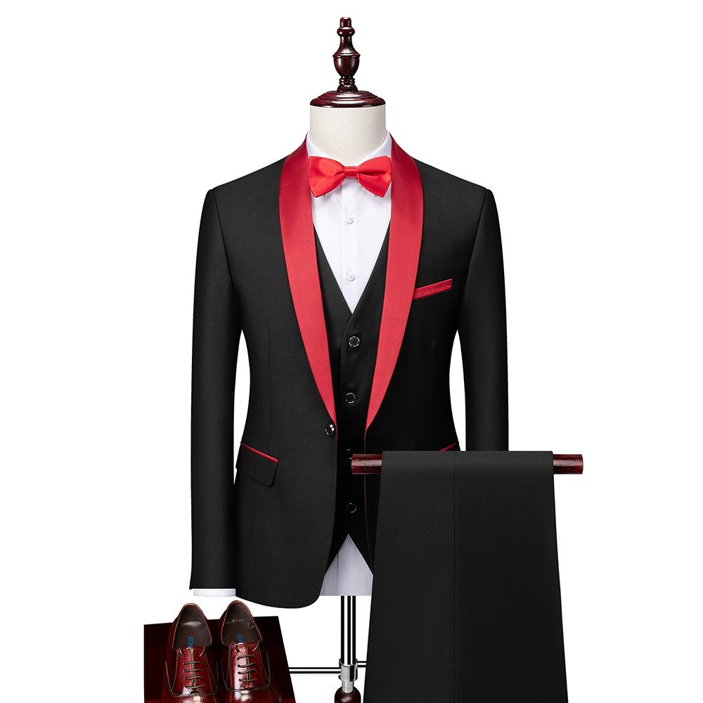 Herrenanzug, 3-teilig, schmale Passform, Smoking, Abschlussballanzug, Bräutigam, Hochzeit, Blazer, hochwertiges Kleid, Jacke, Mantel, Hose, Weste 6XL rot