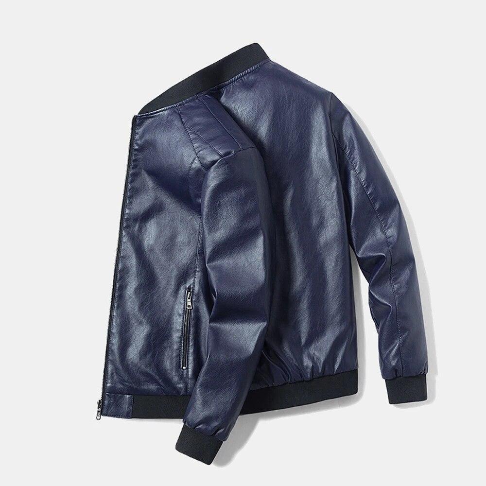 Plus Größe 8XL 7XL Frühling Leder Jacke Mantel Männer Bomber Motorrad PU Jacke Kausal Vintage Schwarz Biker Tasche Zipper Jacke XL blau