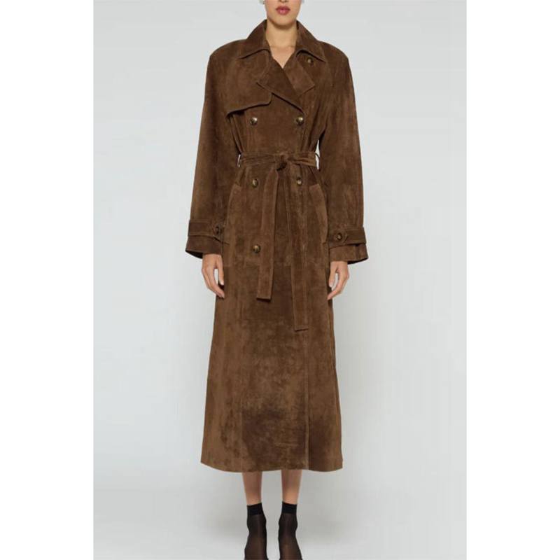 Vintage Frühling Herbst Trenchcoat Damen Lässig Lang Damen Übermantel Locker Windbreaker Mantel Jacken L braun