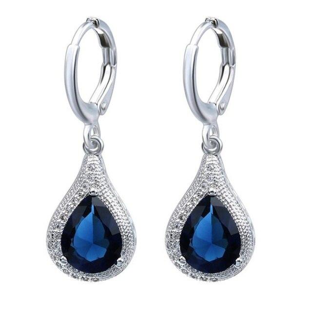 Wassertropfen-Zirkon-Ohrringe für Damen, 925er Sterlingsilber, Vintage-Stil, blaue Edelsteine, Tropfenohrringe, Jahrestag, Hochzeit, Schmuck königsblau
