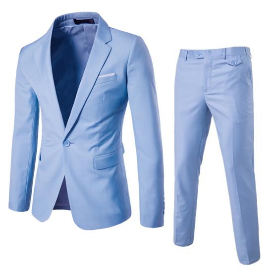 2 Teile/satz Männer Business Blazer Anzug Hosen Set Revers Langarm Single Button Taschen Anzug Mantel Slim Fit Lange Hosen arbeitskleidung 3XL hellblaue