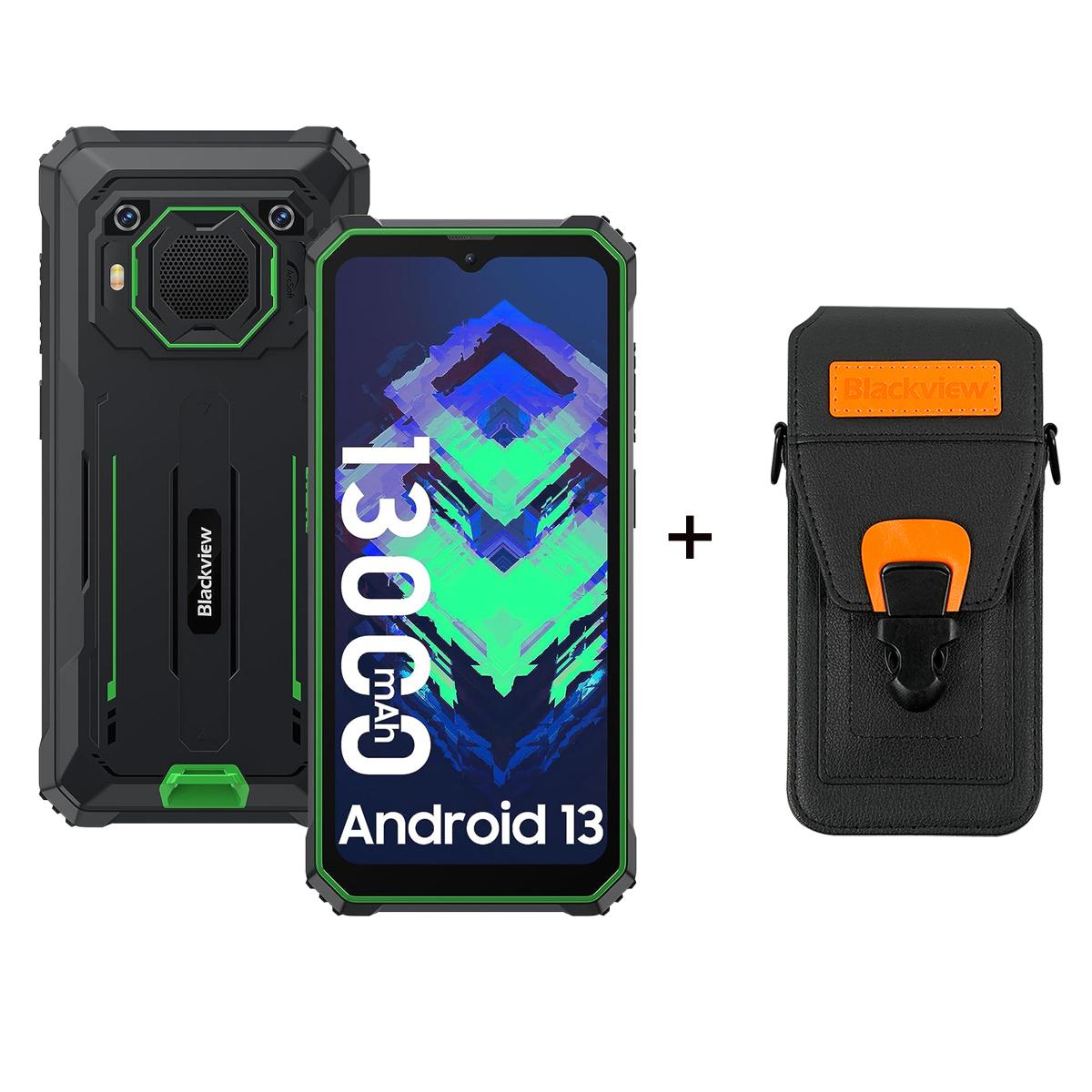 Überholtes robustes Blackview BV6200-Telefon 8 GB 64 GB 13000 mAh Andriod13 Octa-Core-Mobiltelefon 6,56 Zoll wasserdichtes Smartphone with a phonecase grün