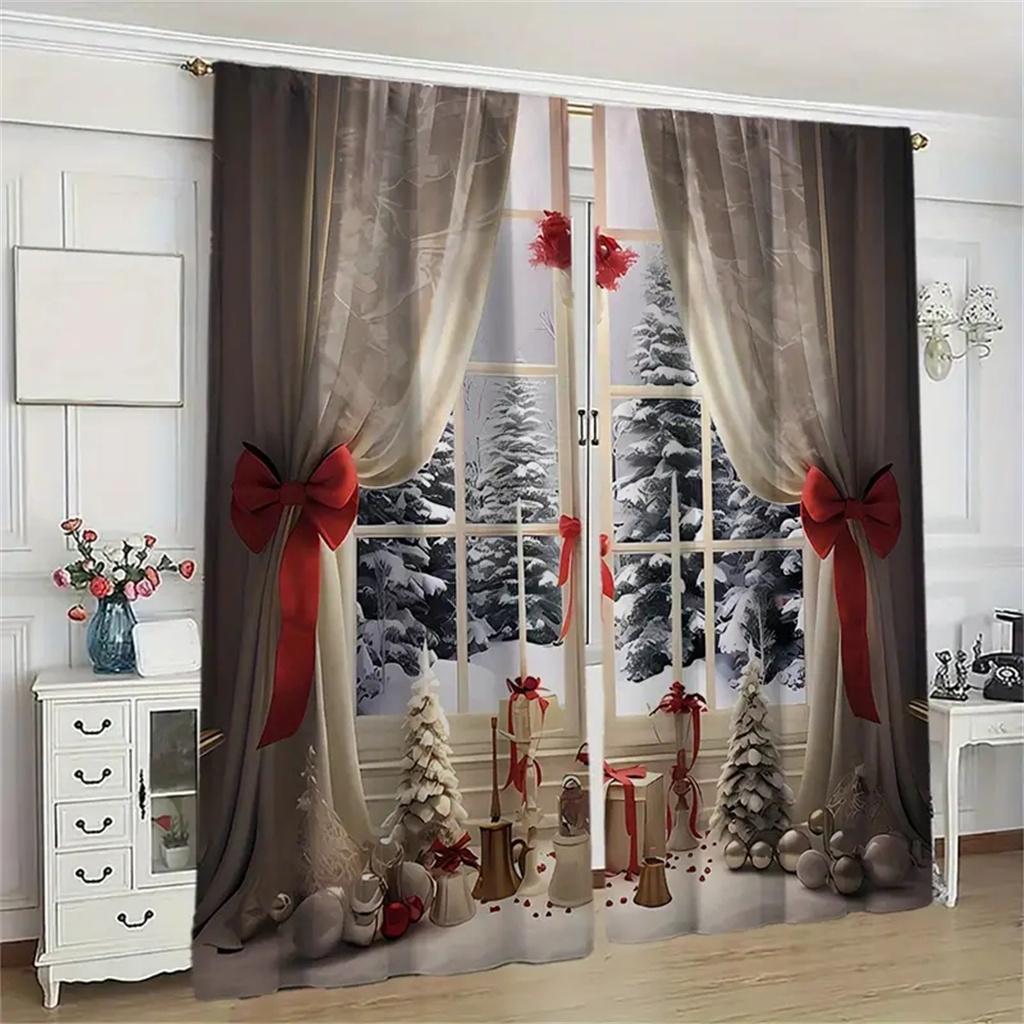 2 Stück Weihnachtsgeschenk Luxuriöse Weihnachtsdekoration Vorhänge Festlicher Digitaldruck Feiertagsdeko Wohnzimmer Schlafzimmer Küche W50 X H130(CM)X2&Hook