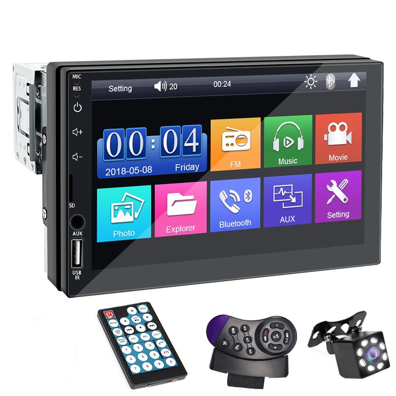 Hippcron Autoradio MP5-Player 1 Din Bluetooth HD 7  Touchscreen Multimedia FM ISO Power Aux-Eingang Bluetooth USB Mirror Link Remote Control And Camera