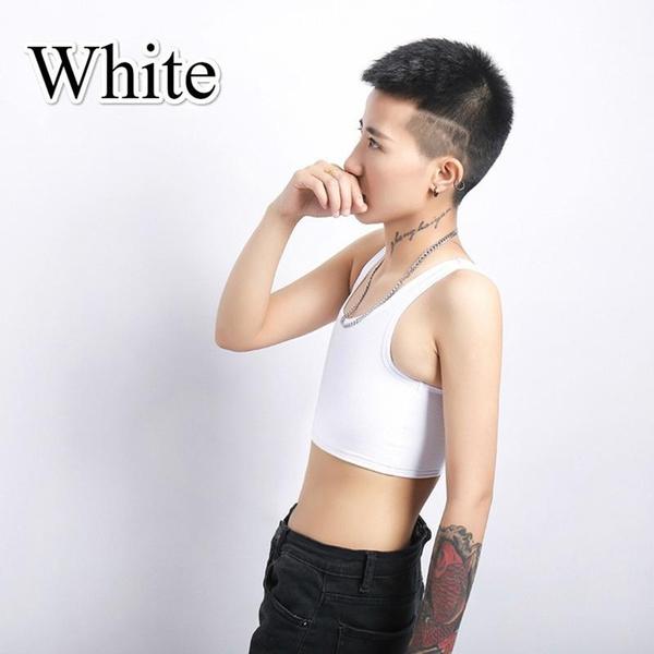 Lesben Sportwear Brust Brust Binder Trans Crop Top Flache Brust Binder Les Korsett Stretch Body Shaping Schnalle Tomboy BH Tank XXL weiß