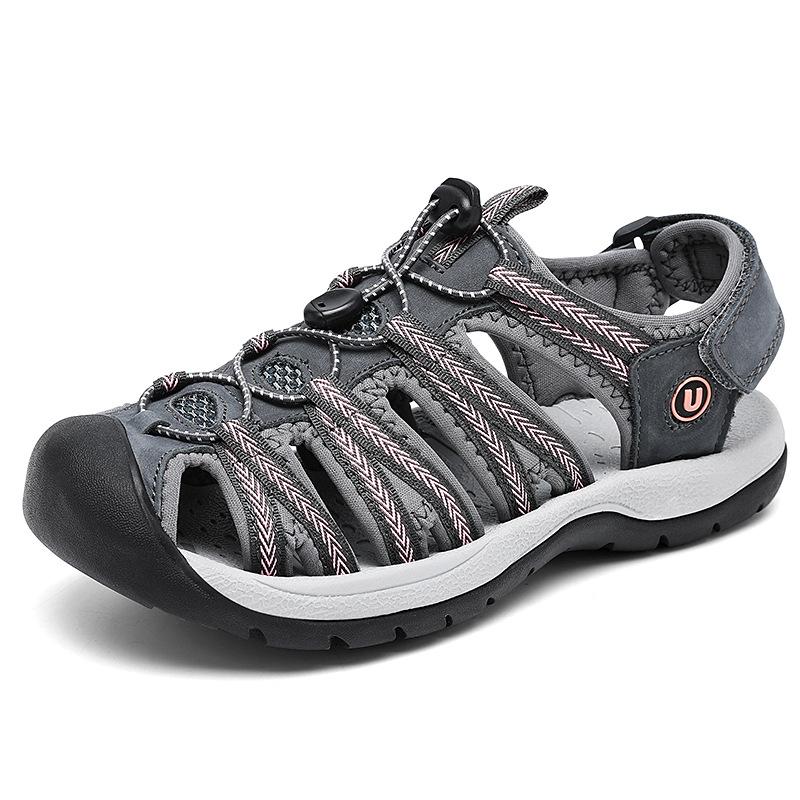 Sommer Leder Damen Sandalen Bequeme Gladiator Sandalen Designer Sneaker Leichte Outdoor Damen Strand Sandalen 41 licht grau