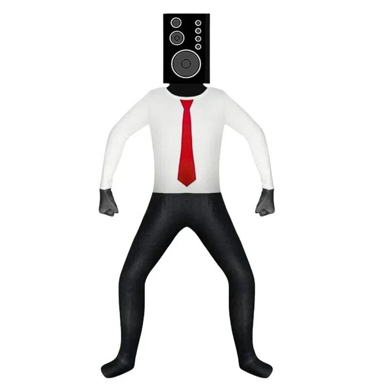 Skibidi Dressing Suit Spiel Cosplay Sprecher Mann TV Mann Bodysuit Jumpsuit Maske Cosplay Halloween Kostüme für Männer Kinder 140