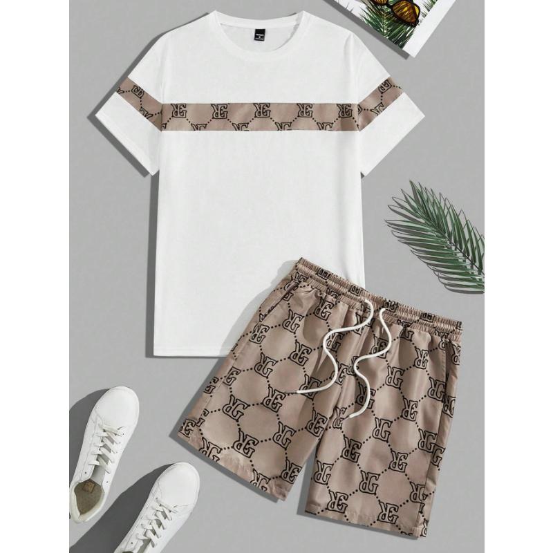 Herrenanzug Retro Fashion Letters Printed Rundhals T-Shirt Shorts Anzug Bequemer und atmungsaktiver zweiteiliger Herrenanzug XL
