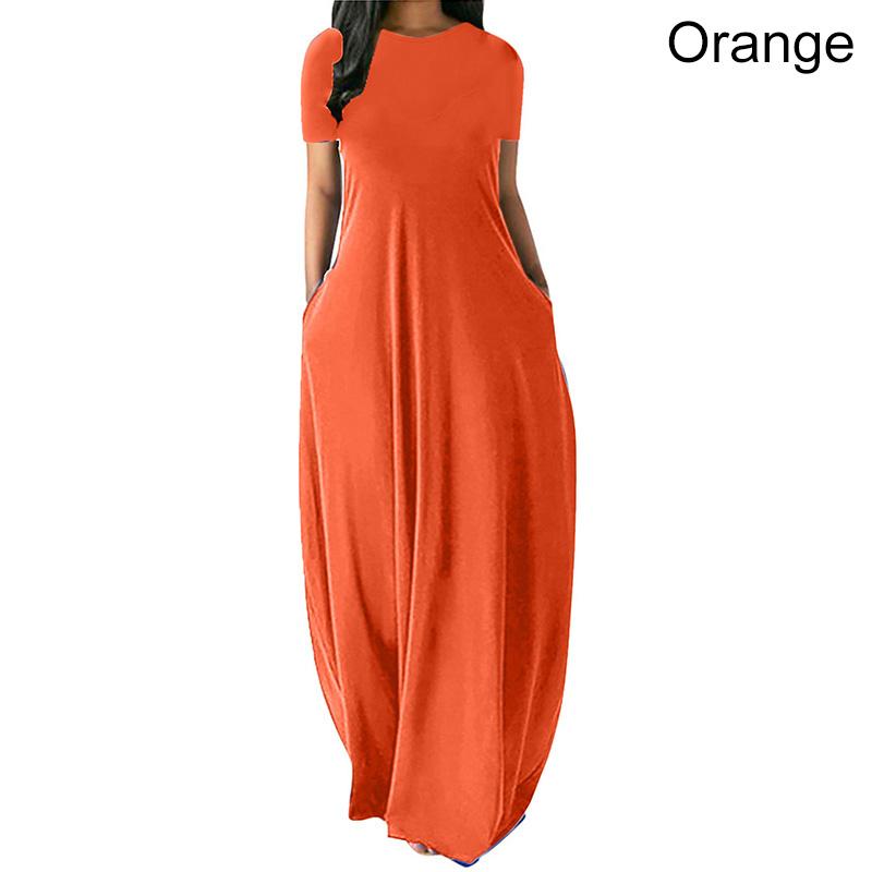 Frauen Casual Lose O-ansatz Lange Kleider Kurzarm Sommer Strand Kleid Elegante Abend Party Kleid L orange