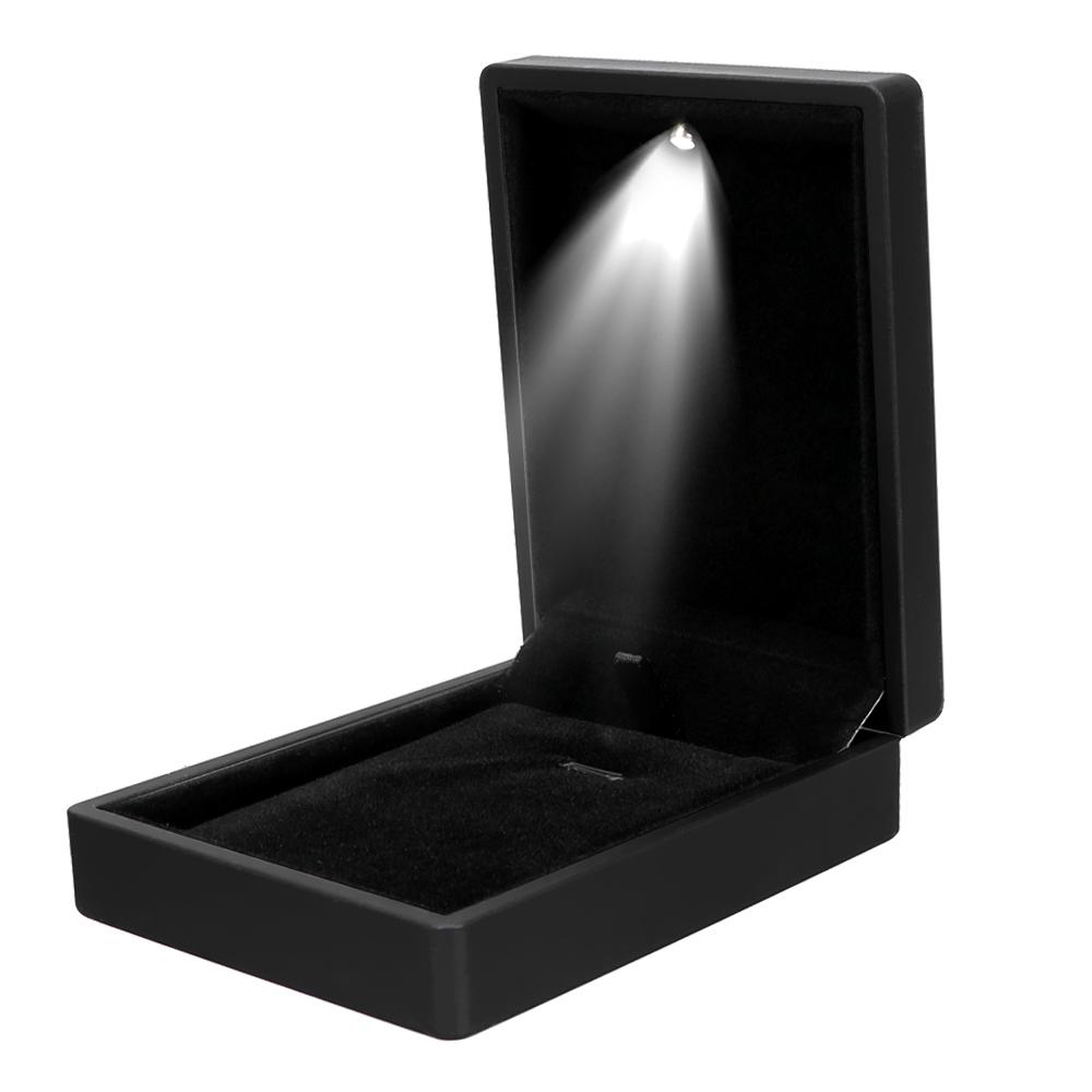 Anhänger Halskette Geschenkbox Halskette Aufbewahrungsbox Tragbar mit LED-Licht für Schmuckausstellung Black black