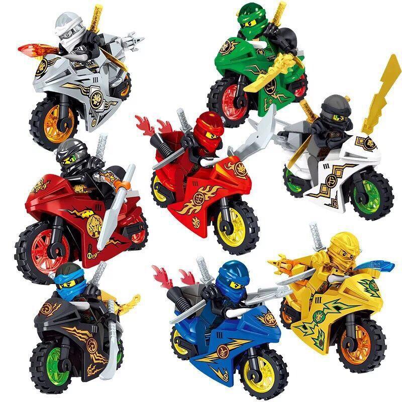 8 STÜCKE Ninja Minifiguren Motorrad Bausteine Ninja Motor Puppe Kinder Geschenk Spielzeug Ninja Gehen Spielzeug für Jungen 8pcs/set