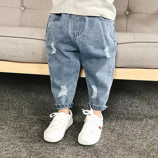 Jungen Casual Jeans Kinder Denim Zerrissene Jeans Kinder Hosen Kleinkind Mädchen Herbst Kleidung Baby Harem Hosen Baggy Jeans 130cm blau