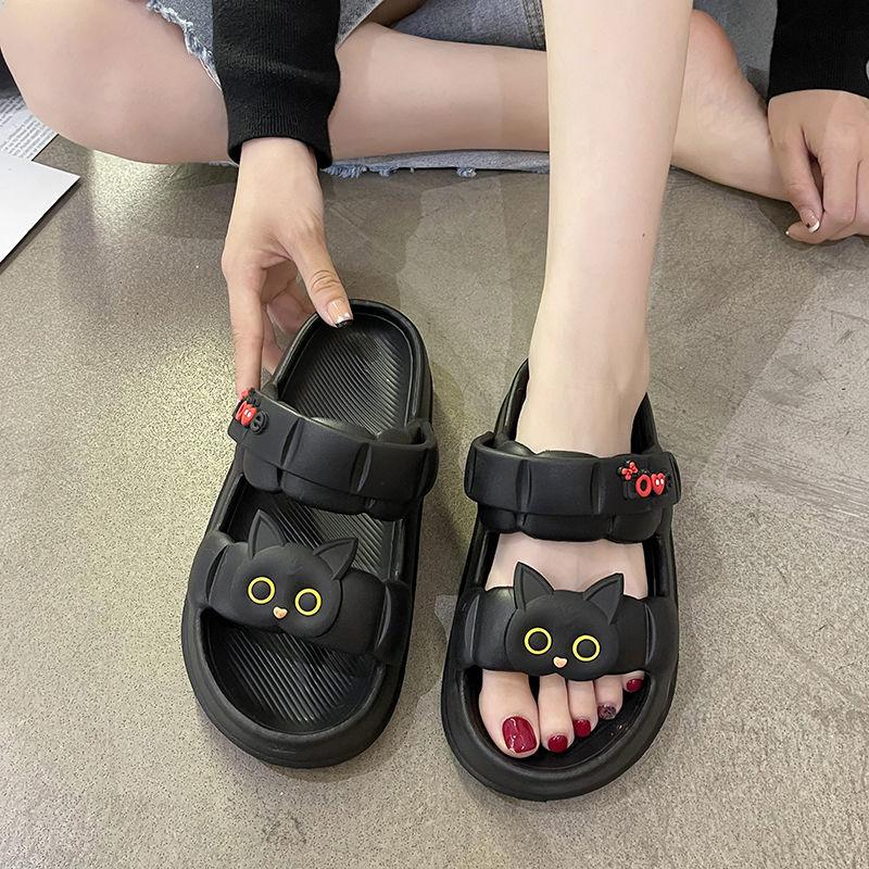 Sandalen Damen Sommer Verdickte Weiche Sohle Rutschfest Geruchshemmend Dual-Use Sandalen Niedlich Studenten Hausschuhe 40-41 schwarz