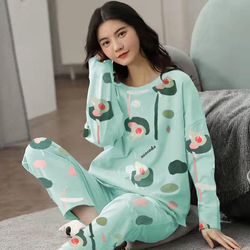 Neuer Winterpyjama, Damen, koreanische Version, langärmelig, Homewear-Anzug, locker, große Größe, zweiteiliger Anzug, kann draußen getragen werden 4XL himmelblau
