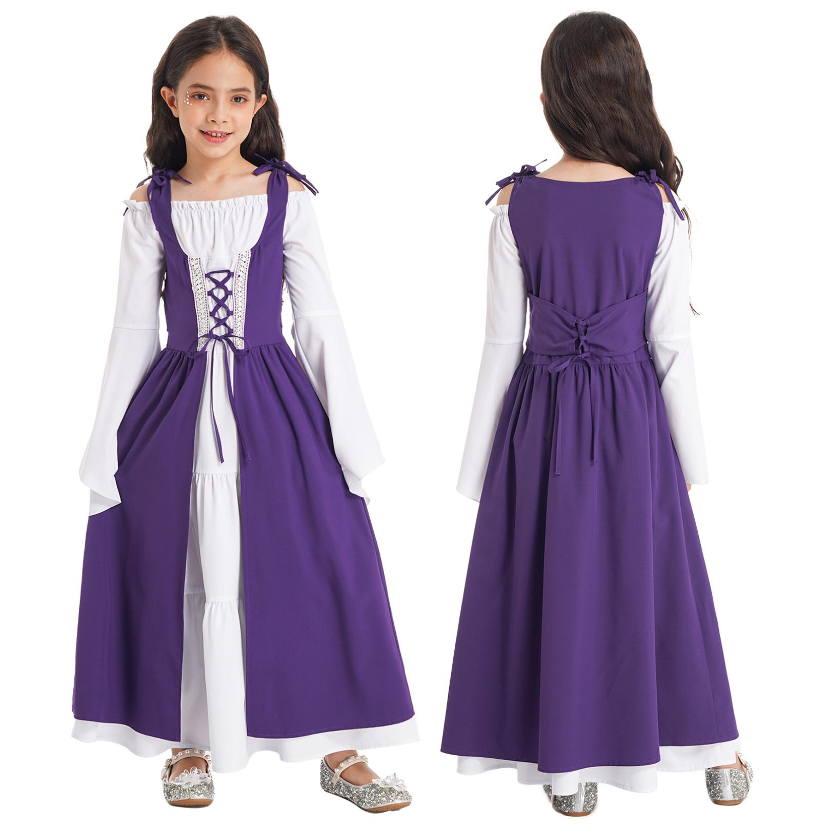 Mädchen Mittelalter Kostüm Renaissance Mittelalter Prinzessin Maxikleid Halloween Karneval Kostüm Cosplay Partykleid 15-16 Years violett