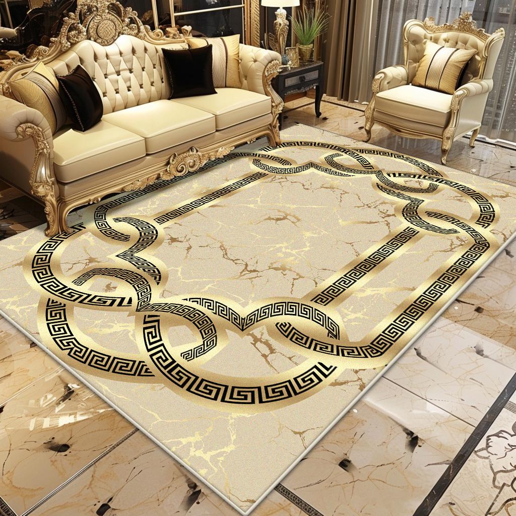 Goldener Luxusteppich für Wohnzimmer Großflächen Dekoration Zuhause Sofa Rutschfeste Teppiche Schlafzimmer Lounge Kaffeetische Weiche Bodenmatten 80*160cm