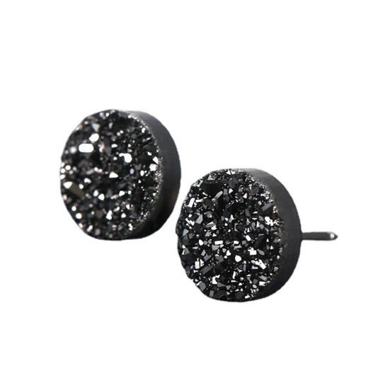 1 Paar 8mm Ohrstecker rund Mini minimalistischen Modeschmuck schillernden Faux Kristall Männer schwarz