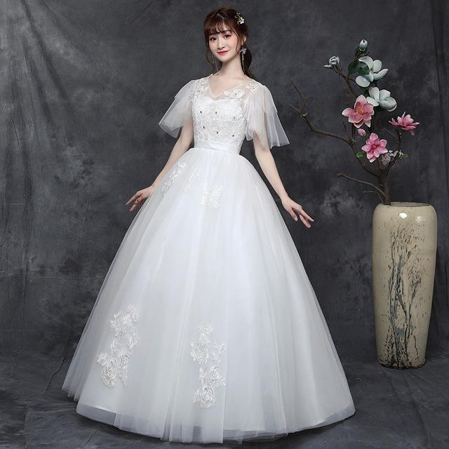 Große Größe Brautkleid Fett Mm Frühling und Sommer Brautkleid Neue Braut Hochzeit Haupt Brautkleid Schlank Einfache Studio Abdeckung Arm XL weiß